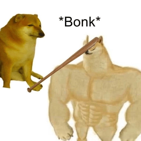 Meme hài hước con chó cầm gậy