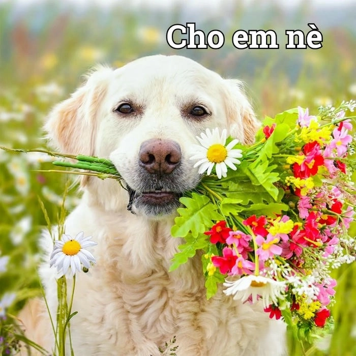 Meme chó meme với hoa đẹp 
