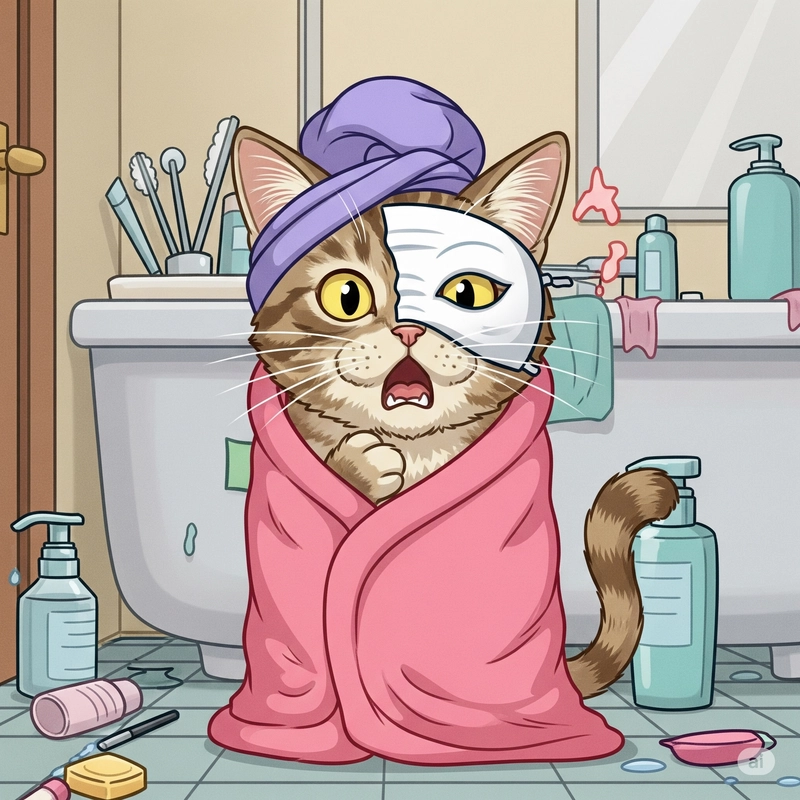 meme mèo đắp mặt nạ cute