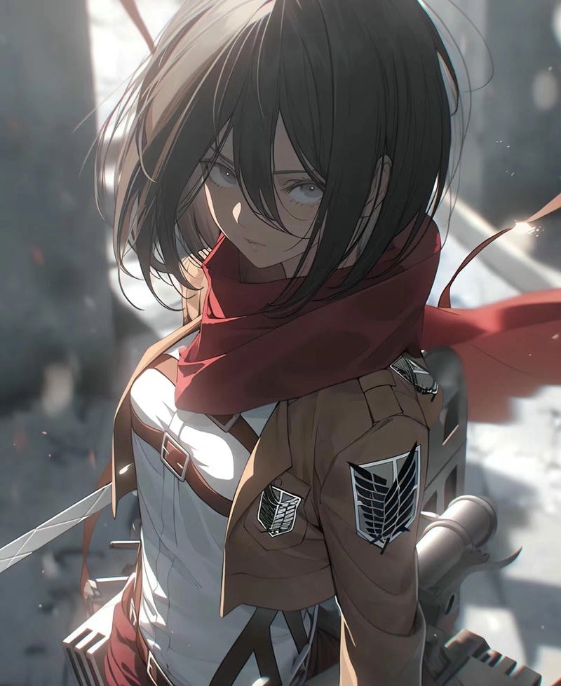 mikasa ackerman biểu cảm nghiêm túc anime